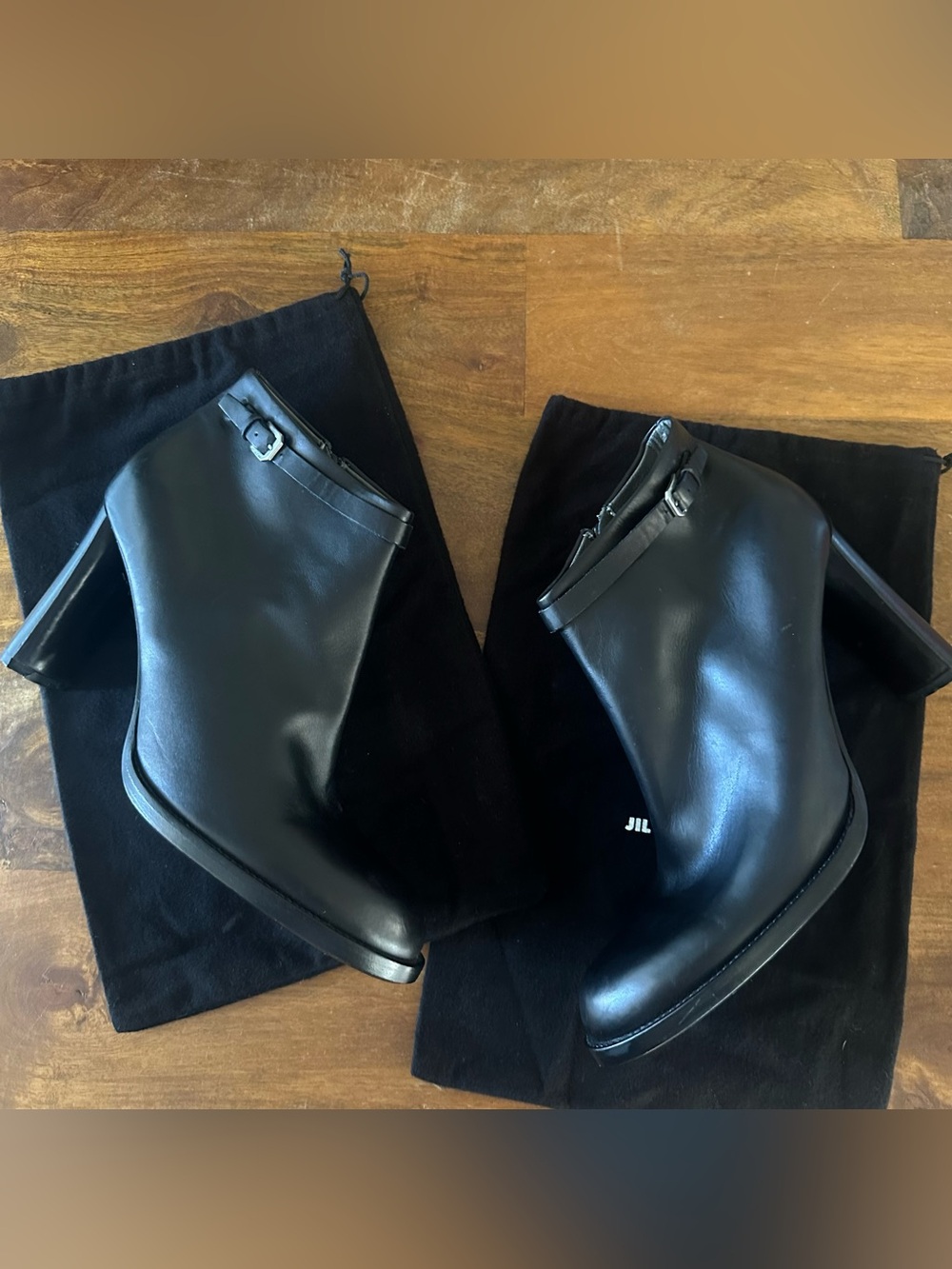 Jil Sander black leather booties ladies size 40 NWOB